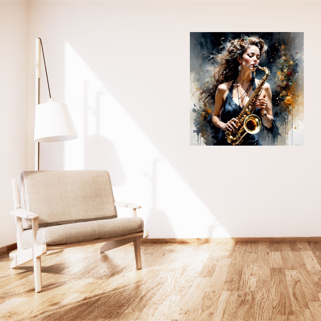 Poster Toile Femme Saxophoniste - Décoration Murale Musique