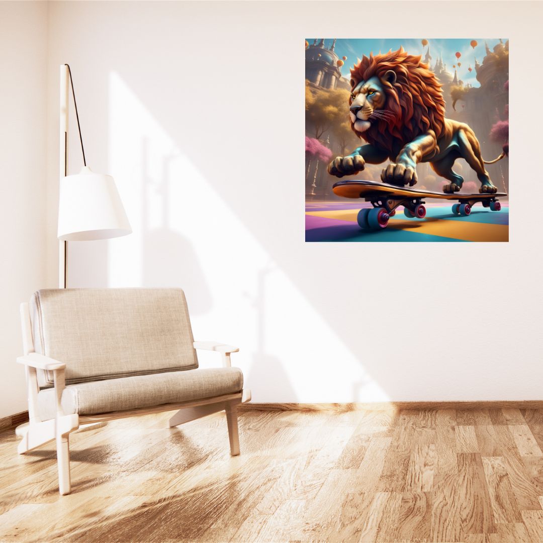 Lion on a Skateboard Poster - Original Wall Decoration