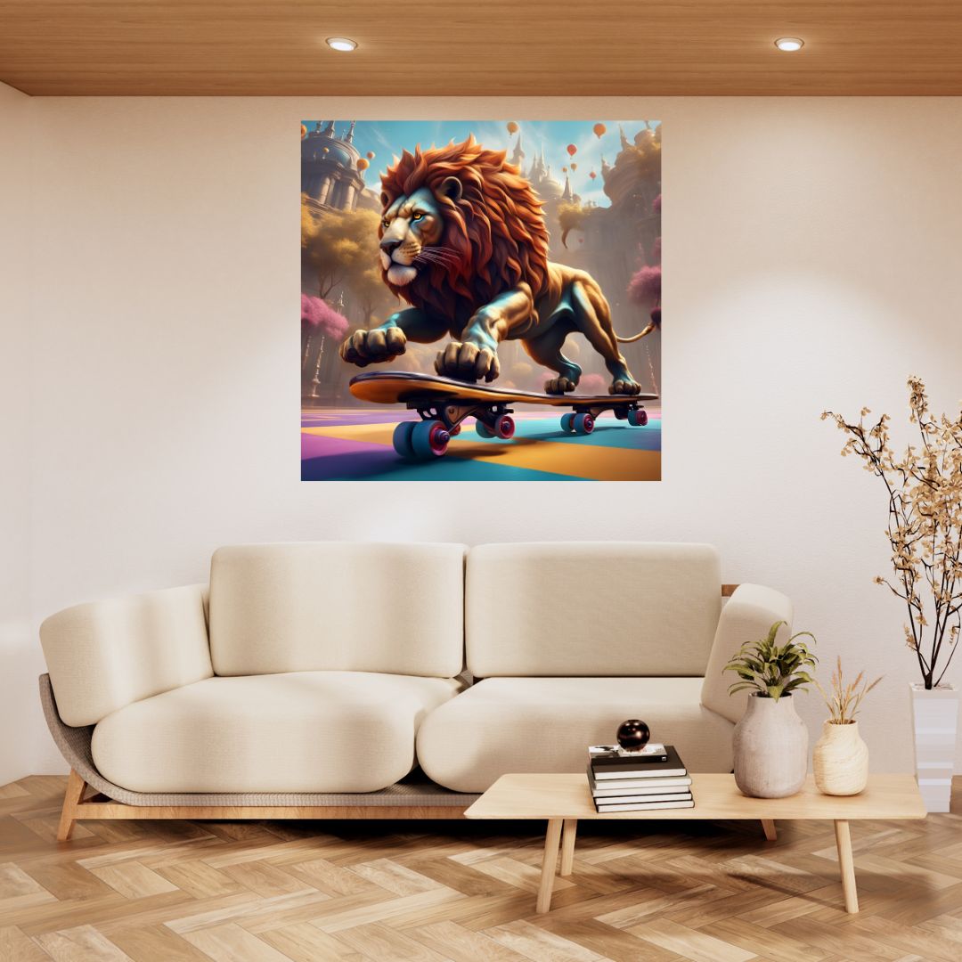 Lion on a Skateboard Poster - Original Wall Decoration