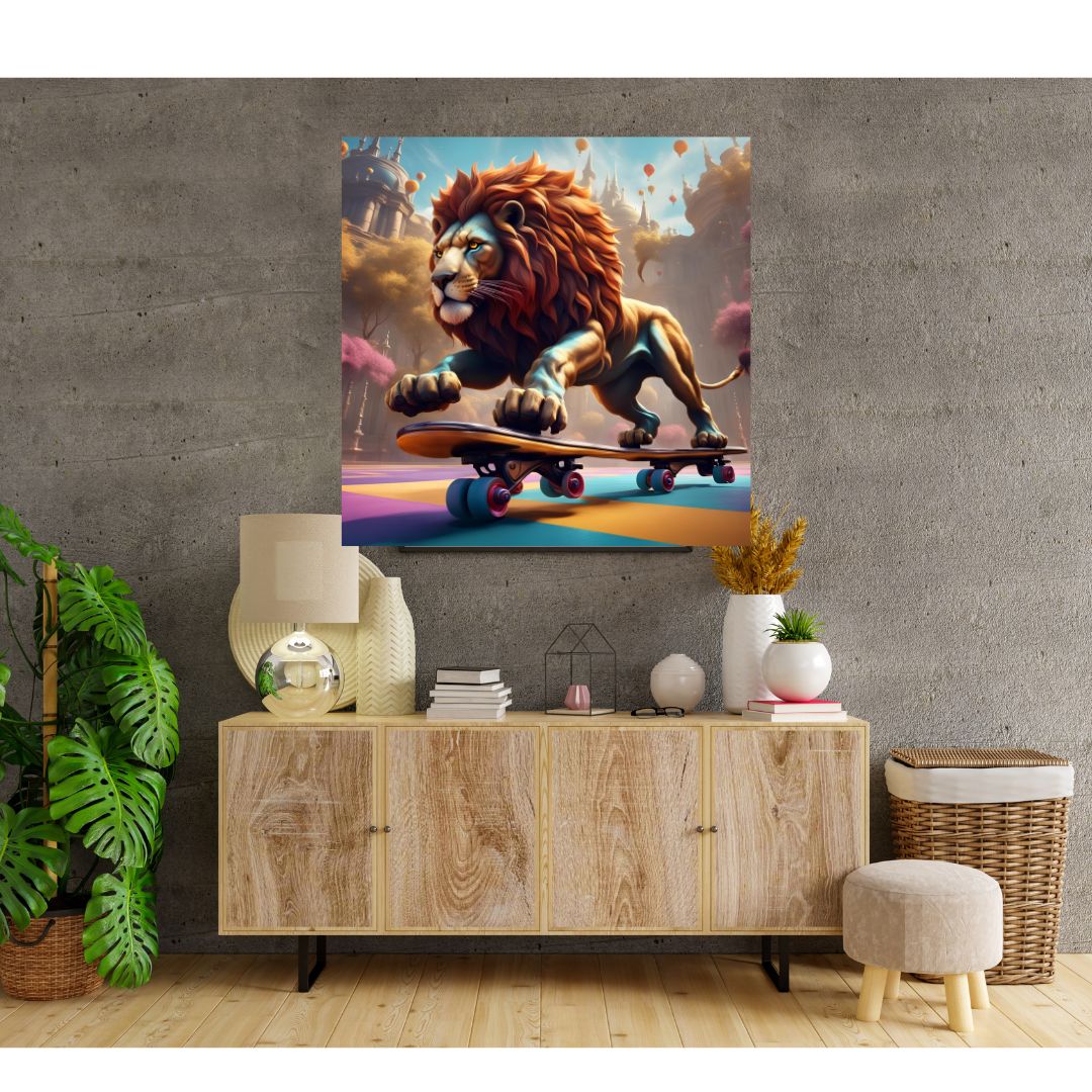 Lion on a Skateboard Poster - Original Wall Decoration