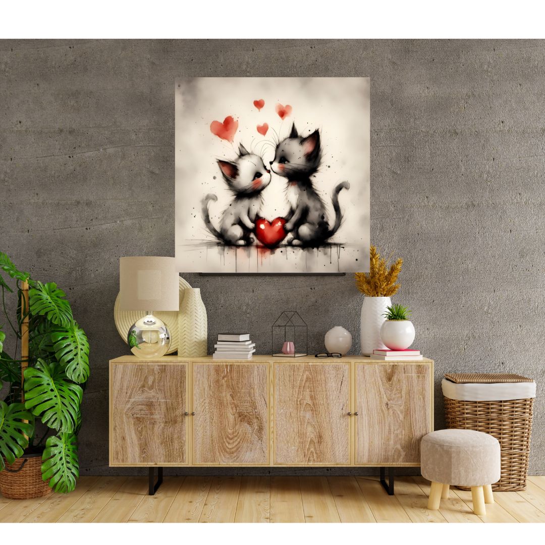 Kakemono Poster - Cats in love and hearts - Cat decorative canvas 