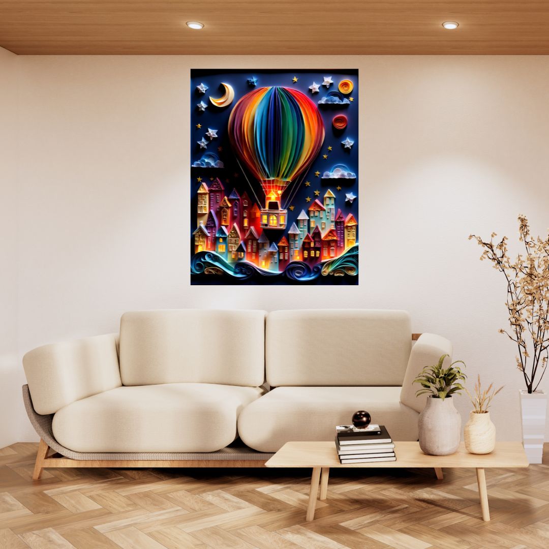 Unique Colorful Hot Air Balloon Poster - Original 3D Effect Canvas 