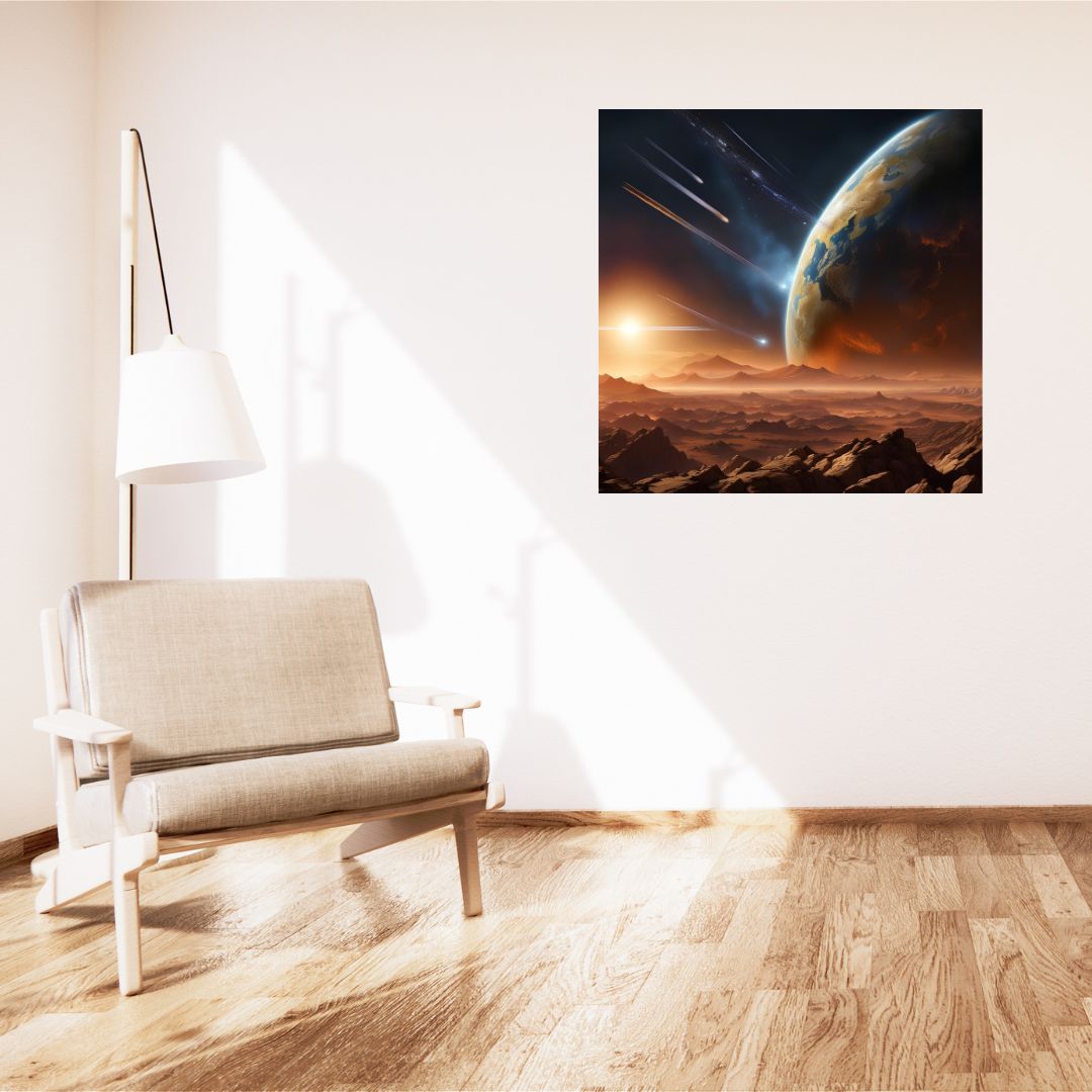 Poster Tableau Chic Planète et Étoiles Filantes - Toile Moderne Déco Murale