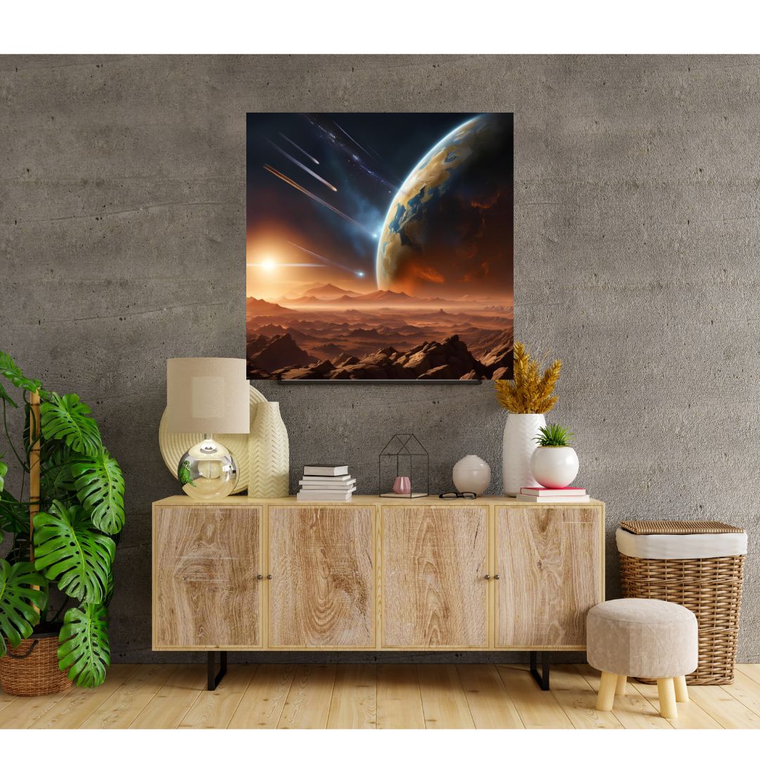 Chic Planet and Shooting Stars Poster - Modern Canvas Wall Decor