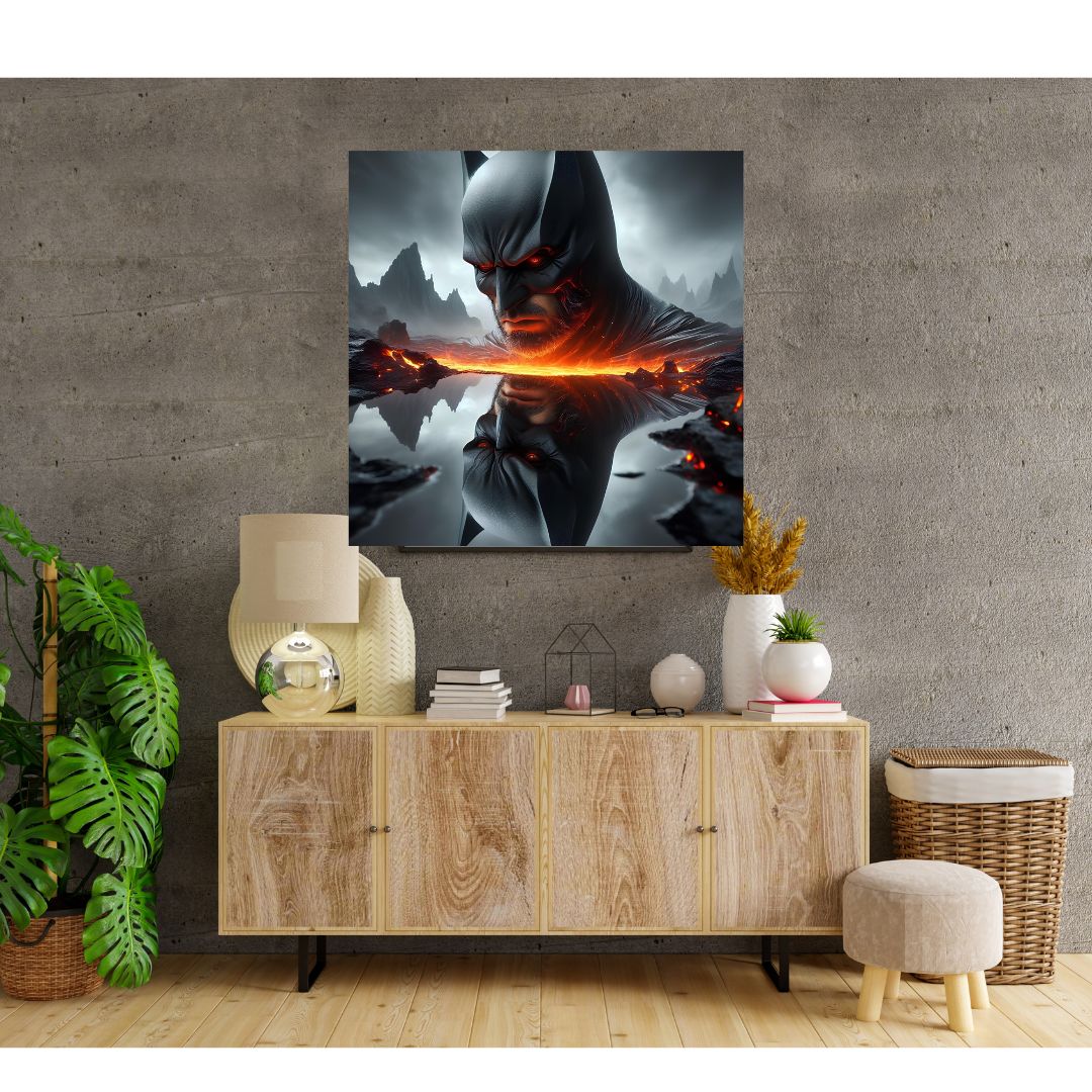 Batman and Fire Reflection Poster - Heroic Wall Art