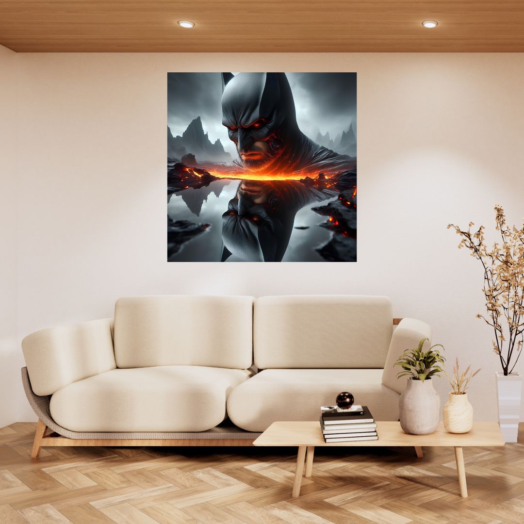 Batman and Fire Reflection Poster - Heroic Wall Art