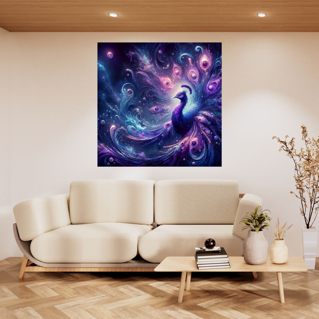 Poster Tableau Déco Mural "Paon Galaxie Multicolore"