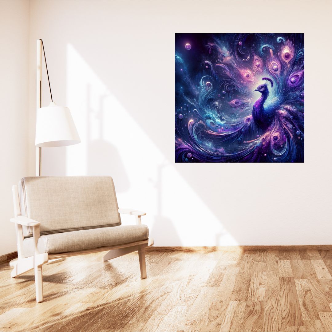 Póster decorativo de pared "Pavo real galaxia multicolor"