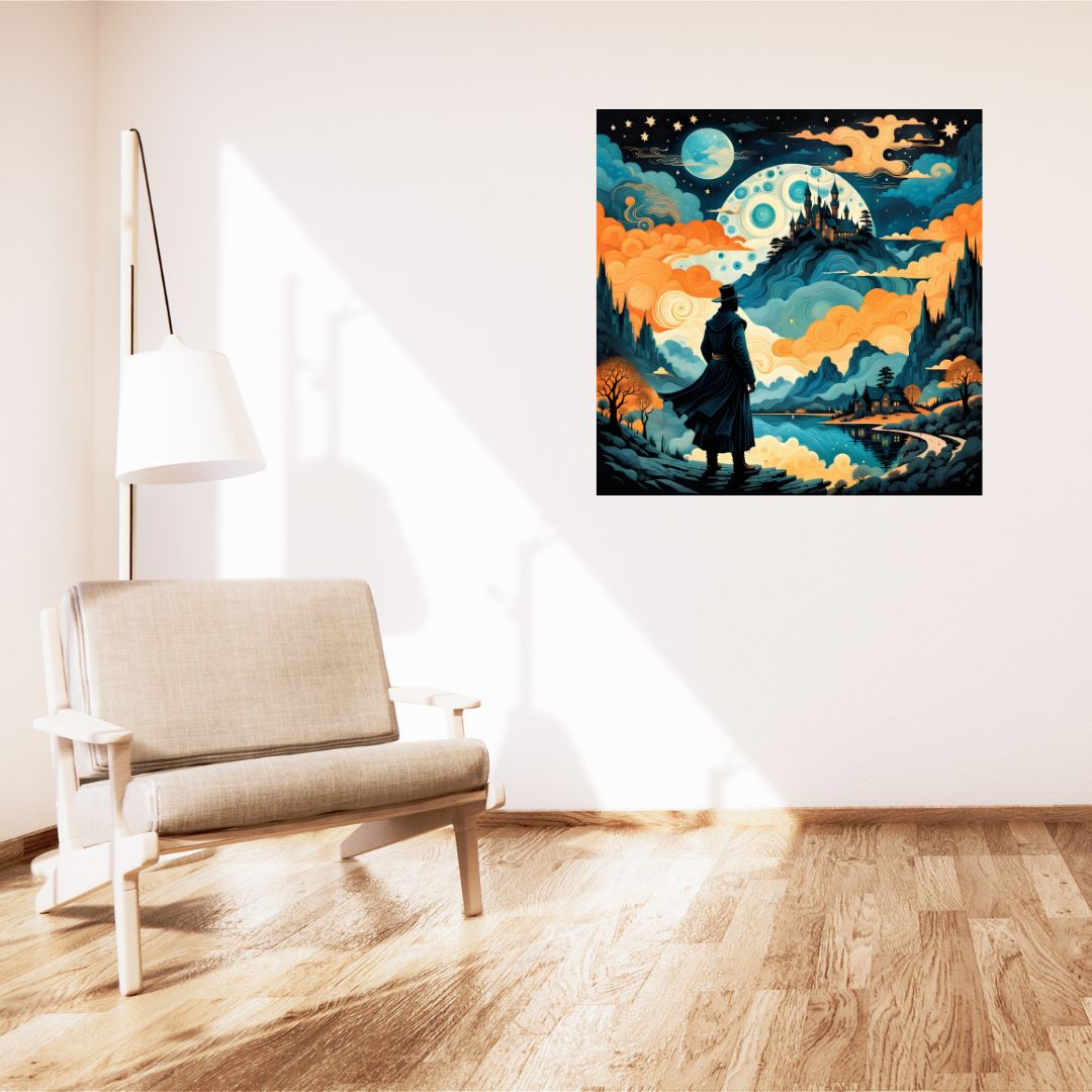 Poster Contemplation Nocturne - Toile Mystique de Manoir Lunaire