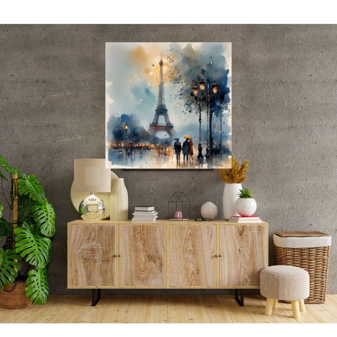 Póster Pintura Calle de París con la Torre Eiffel - Decoración de pared elegante