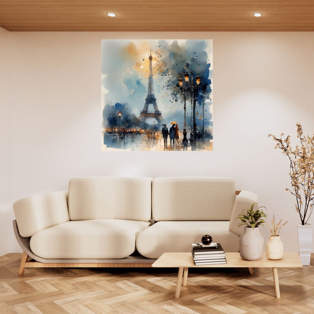 Póster Pintura Calle de París con la Torre Eiffel - Decoración de pared elegante