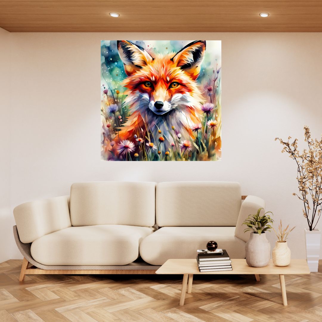 Floral Fox Poster - Living Watercolor Painting