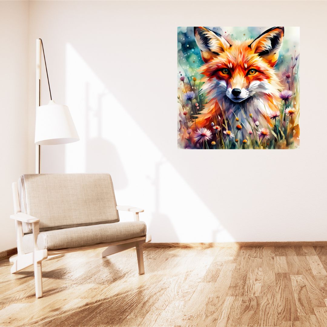 Floral Fox Poster - Living Watercolor Painting